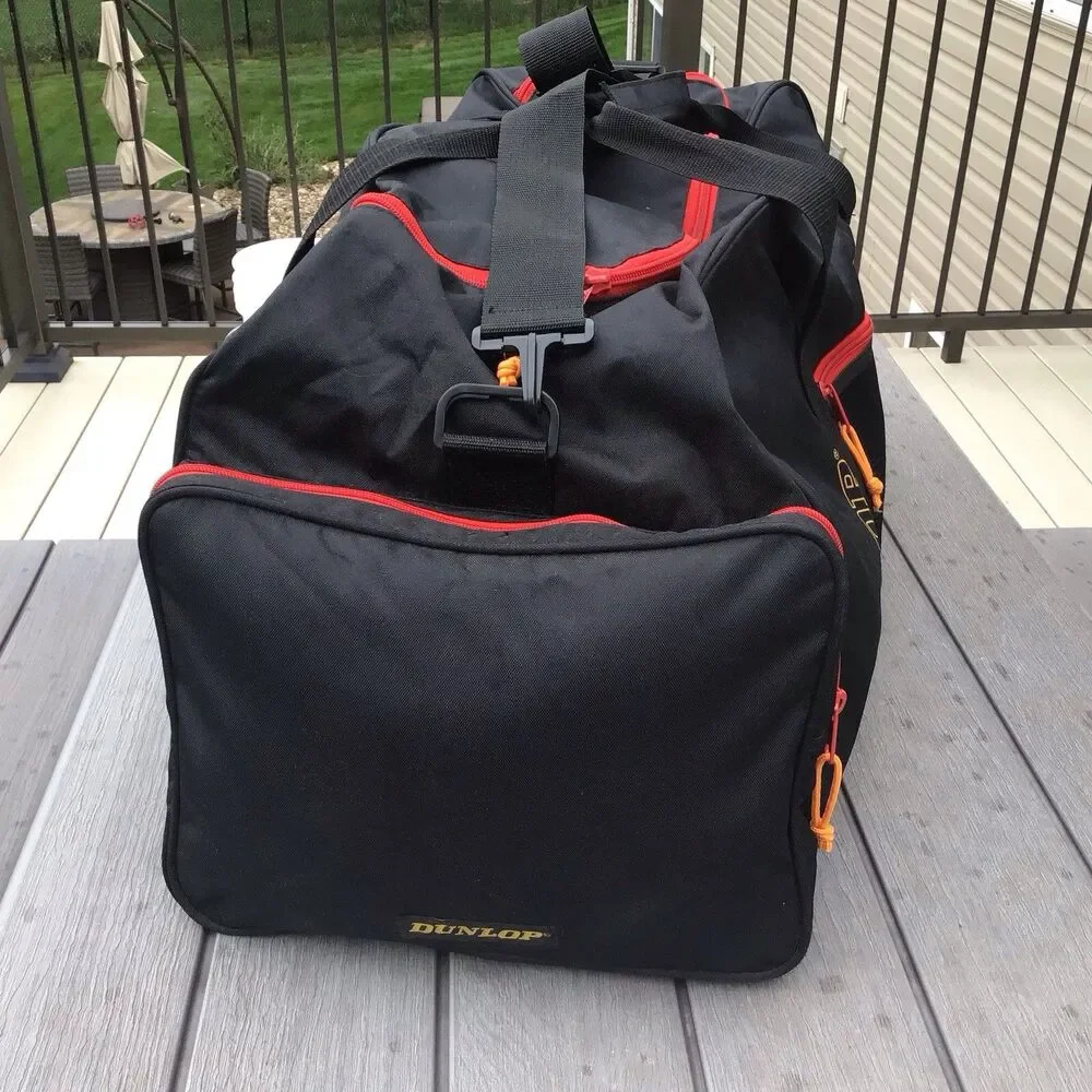 Vintage 90s Dunlop Duffle Bag Shoulder Strap Side Pockets Black 26”x14”x12”Large